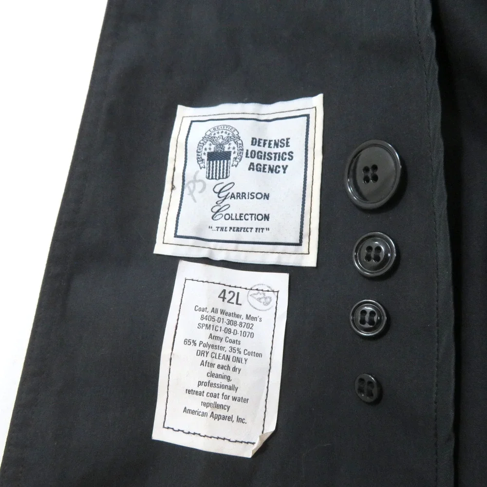 Army Military Long Trench Rain Coat W/ Liner Black Sz 42L 70s/80s
